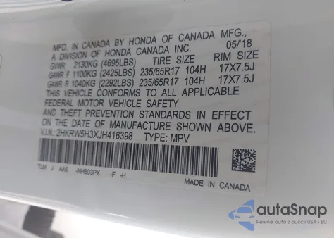 2018 Honda Cr-V Lx from USA, damaged, VIN 2HKRW5H3XJH416398